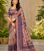 purple printed sequins with real mirror and diamond silk blend saree