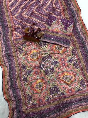 purple printed sequins with real mirror and diamond silk blend saree 3