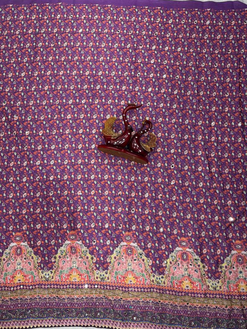 purple printed sequins with real mirror and diamond silk blend saree