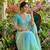 Sky Blue Color embroidery thread work Satin Saree