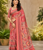 pink printed sequins with real mirror and diamond silk blend saree