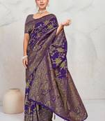 Royal Purple Satin silk blend Saree with Copper Zari Meena Weaving Work 