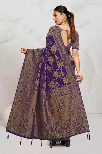 Royal Purple Satin silk blend Saree with Copper Zari Meena Weaving Work 