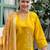 Floral embroidered silk blend v neck kurta trouser & dupatta set