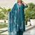 Floral embroidered silk blend v neck kurta trouser & dupatta set