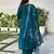 Floral embroidered silk blend v neck kurta trouser & dupatta set