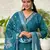 Floral embroidered silk blend v neck kurta trouser & dupatta set