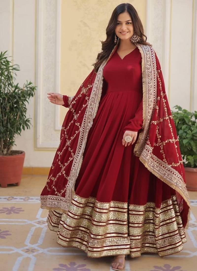 Anarkali with embroidery zari sequins-work
