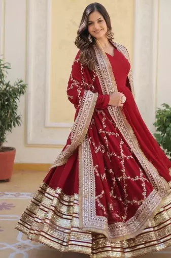 Anarkali with embroidery zari sequins-work