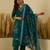 Floral embroidered silk blend v neck kurta trouser & dupatta set