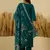 Floral embroidered silk blend v neck kurta trouser & dupatta set