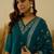 Floral embroidered silk blend v neck kurta trouser & dupatta set