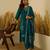 Floral embroidered silk blend v neck kurta trouser & dupatta set