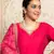 Floral embroidered silk blend round neck kurta trouser & dupatta set