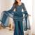 Bewitching Teal Blue Embroidered Silk Wedding Wear Palazzo Suit