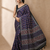 blue ajarakh print with real mirror satin saree