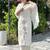 Floral embroidered silk blend v neck kurta trouser & dupatta set