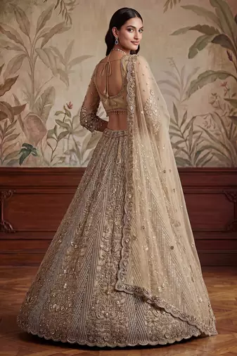 Gorgeous Beige Sequins Net Engagement Wear Lehenga Choli With Dupatta