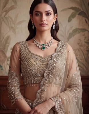 Gorgeous Beige Sequins Net Engagement Wear Lehenga Choli With Dupatta 5