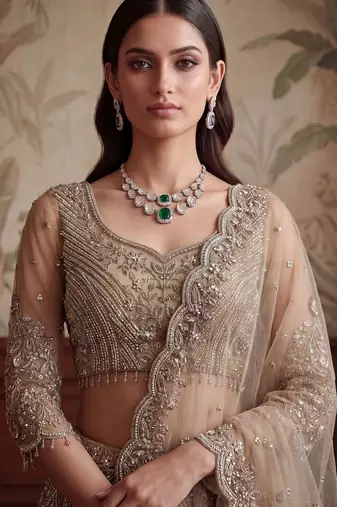 Gorgeous Beige Sequins Net Engagement Wear Lehenga Choli With Dupatta