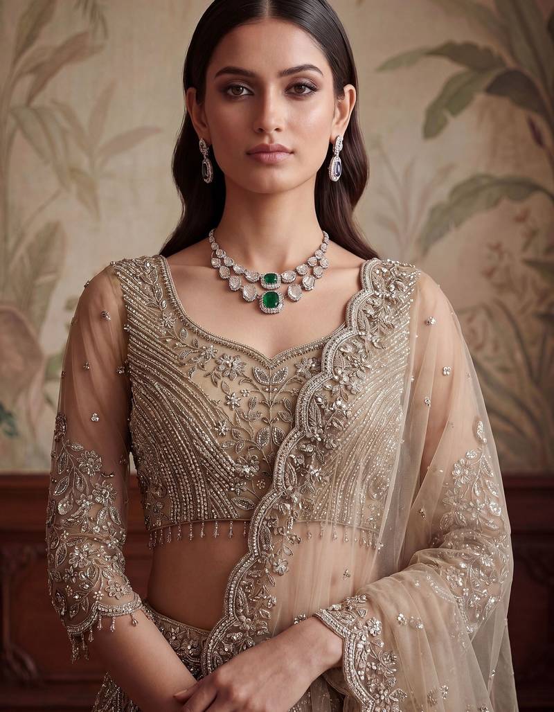 Gorgeous Beige Sequins Net Engagement Wear Lehenga Choli With Dupatta