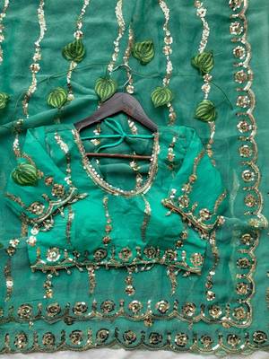 Emerald Green Color embroidery sequence Work Silk Blend Saree 3