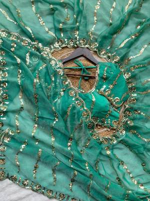 Emerald Green Color embroidery sequence Work Silk Blend Saree 4