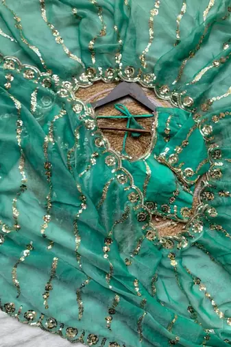 Emerald Green Color embroidery sequence Work Silk Blend Saree