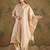Floral embroidered silk blend v neck kurta trouser & dupatta set