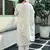 Floral embroidered silk blend v neck kurta trouser & dupatta set