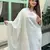 Floral embroidered silk blend v neck kurta trouser & dupatta set