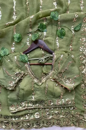 Light Green Color embroidery sequence Work Silk Blend Saree