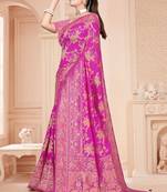 Royal Pink Satin silk blend Saree with Gold Zari Meena Weaving Work 