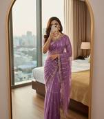 Lavender Color embroidery sequence Work Silk Blend Saree