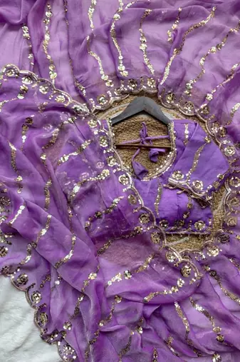 Lavender Color embroidery sequence Work Silk Blend Saree