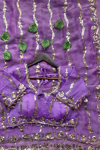 Lavender Color embroidery sequence Work Silk Blend Saree