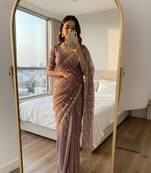 Mauve Color embroidery sequence Work Silk Blend Saree