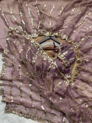 Mauve Color embroidery sequence Work Silk Blend Saree 4