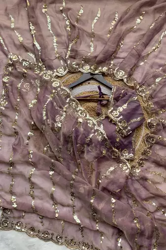 Mauve Color embroidery sequence Work Silk Blend Saree