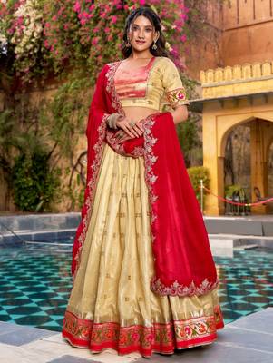 Glamorous Golden Zari Weaving Silk Navratri Wear Lehenga Choli 1
