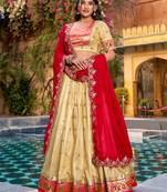 Glamorous Golden Zari Weaving Silk Navratri Wear Lehenga Choli