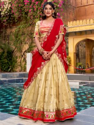 Glamorous Golden Zari Weaving Silk Navratri Wear Lehenga Choli 2