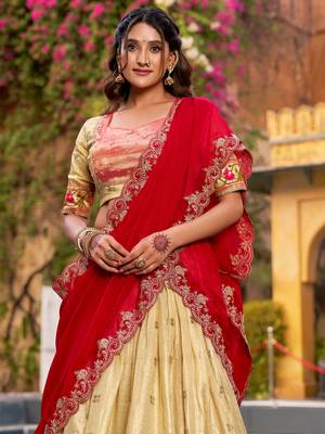 Glamorous Golden Zari Weaving Silk Navratri Wear Lehenga Choli 3