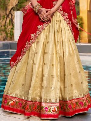 Glamorous Golden Zari Weaving Silk Navratri Wear Lehenga Choli 4