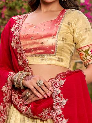 Glamorous Golden Zari Weaving Silk Navratri Wear Lehenga Choli 5