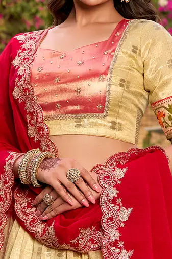 Glamorous Golden Zari Weaving Silk Navratri Wear Lehenga Choli