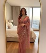 Onion Pink Color embroidery sequence Work Silk Blend Saree