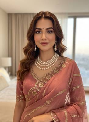 Onion Pink Color embroidery sequence Work Silk Blend Saree 3