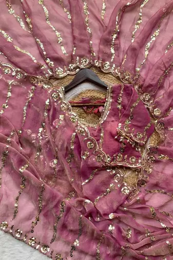 Onion Pink Color embroidery sequence Work Silk Blend Saree