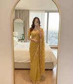 Yellow Color embroidery sequence Work Silk Blend Saree